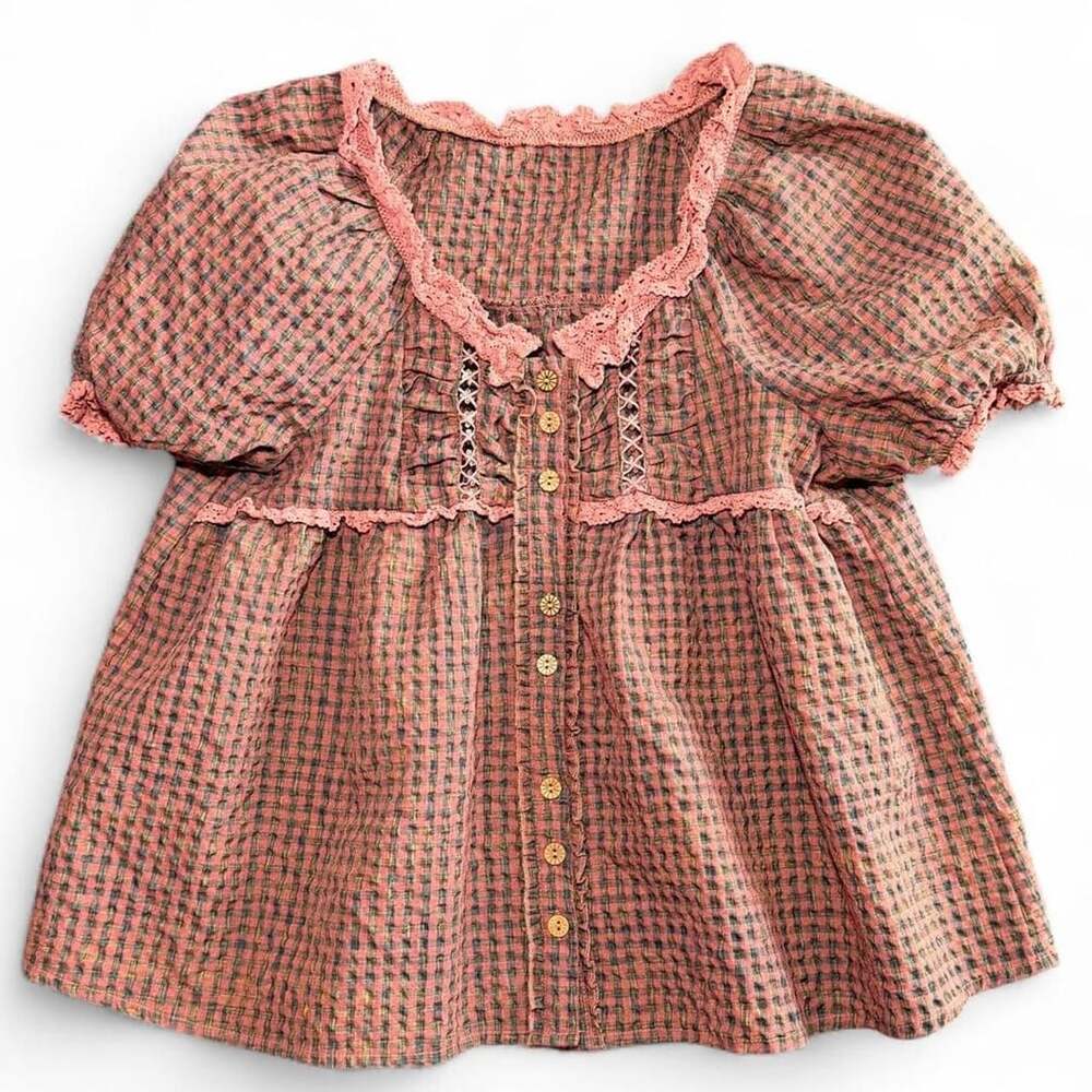 Plaid Lace Babydoll Blouse Top